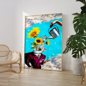 A Bright Investment (Trippy Wall Art, Surreal Collage Art, Retro Art, Vintage Art, Cloud Art, Art Print, Collage Print, Flower Art)