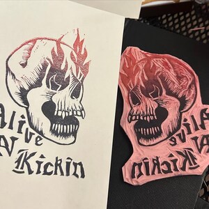 Printmaking - Alive N Kickin Skull on Fire