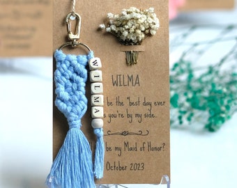 Maid of Honor Bridesmaid Proposal Card and Gift, Bridesmaids Flower Girl Cards, Macrame Keychain and Proposal Card, Matron of Honour Card