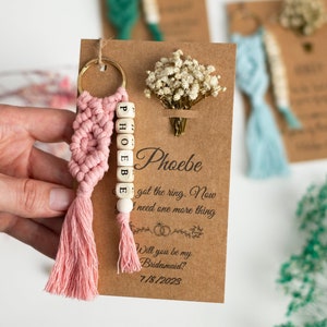 Maid of Honor Bridesmaid Proposal Card and Gift, Wedding Bridesmaid's Gifts, Macrame Keychain and Proposal Card, Matron of Honour Card