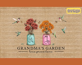 Hummingbird Custom Birth Month Flowers Grandma‘s Garden Personalized Horizontal Doormat