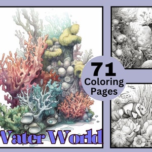 71 Water World coloring, Under the sea coloring pages,  Coloring for Kids,  PDF Instant Download, Adults Coloring Books, Coloring Activities