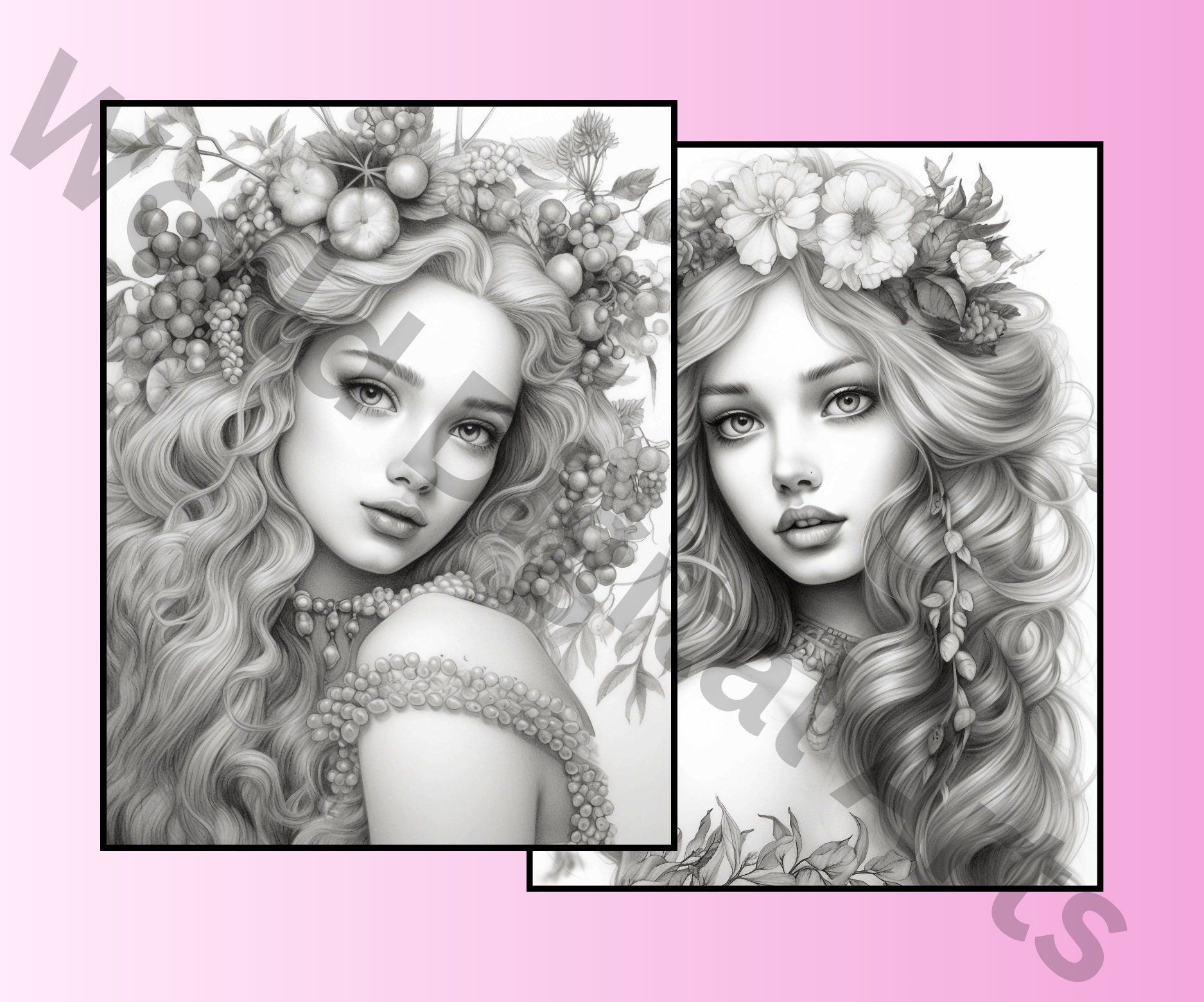 55 Flower Hair Coloring Pages Printable Coloring Book - Etsy