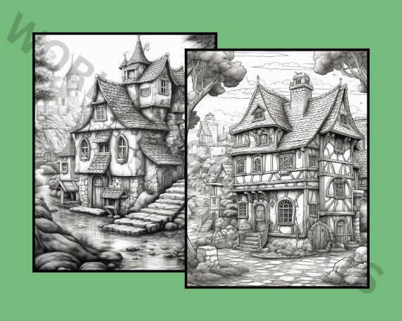 28 Fairy Villages Coloring Pages, Landscape Coloring, Village Coloring ...