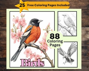88 Birds Coloring Pages, Bird Coloring Book, Grayscale coloring, Coloring for Kids and Adults, Animals Coloring Book, Instant Download, PDF