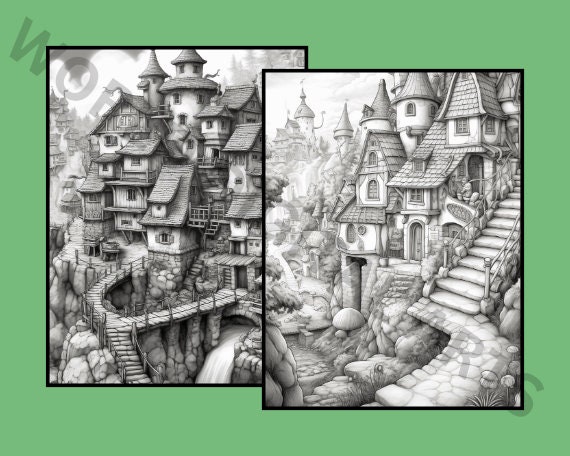 28 Fairy Villages Coloring Pages, Landscape Coloring, Village Coloring ...