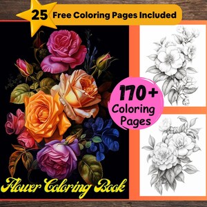 Flowers Coloring Book, Printable Floral Coloring, Botanical Coloring, Grayscale Coloring, Color Fun, Coloring Bundle, Instant Download, PDF