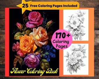 Flowers Coloring Book, Printable Floral Coloring, Botanical Coloring, Grayscale Coloring, Color Fun, Coloring Bundle, Instant Download, PDF