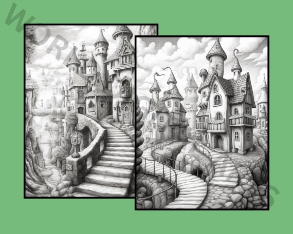 28 Fairy Villages Coloring Pages, Landscape Coloring, Village Coloring ...