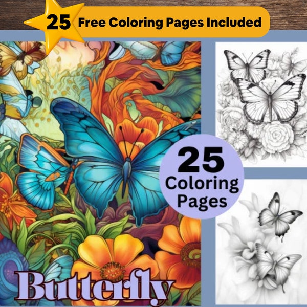 25 Butterflies Coloring Page, Butterfly Coloring, Grayscale Coloring, Insect Coloring for Adult and Kids, Instant Download, Insects Coloring
