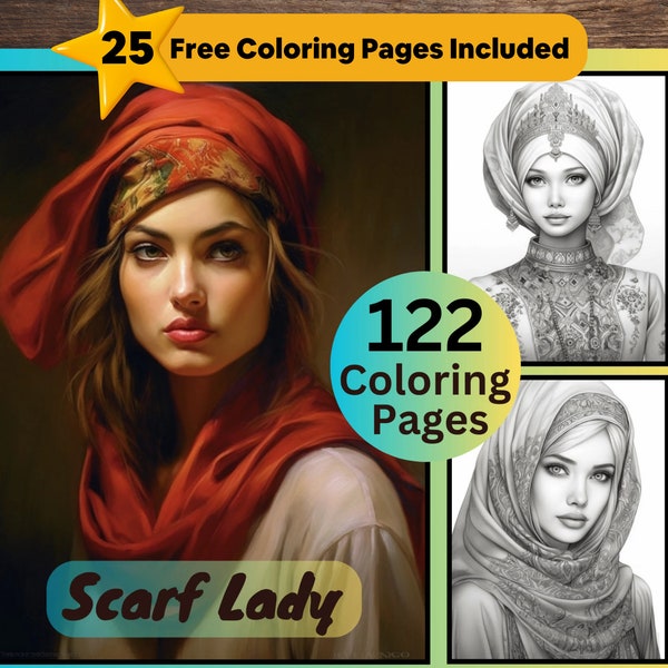 122 Scarf Ladies Coloring Pages, Women Coloring Book, Coloring Bundle, Grayscale Coloring, Coloring for Kids and Adult, Instant Download