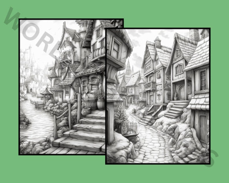 28 Fairy Villages Coloring Pages, Landscape Coloring, Village Coloring ...