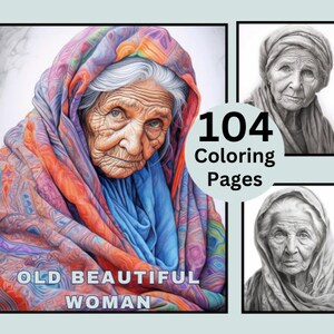 104 Old Beautiful Woman Coloring Pages, Coloring Book, Coloring Bundle, Grayscale Coloring, Coloring for Kids and Adult, Instant Download
