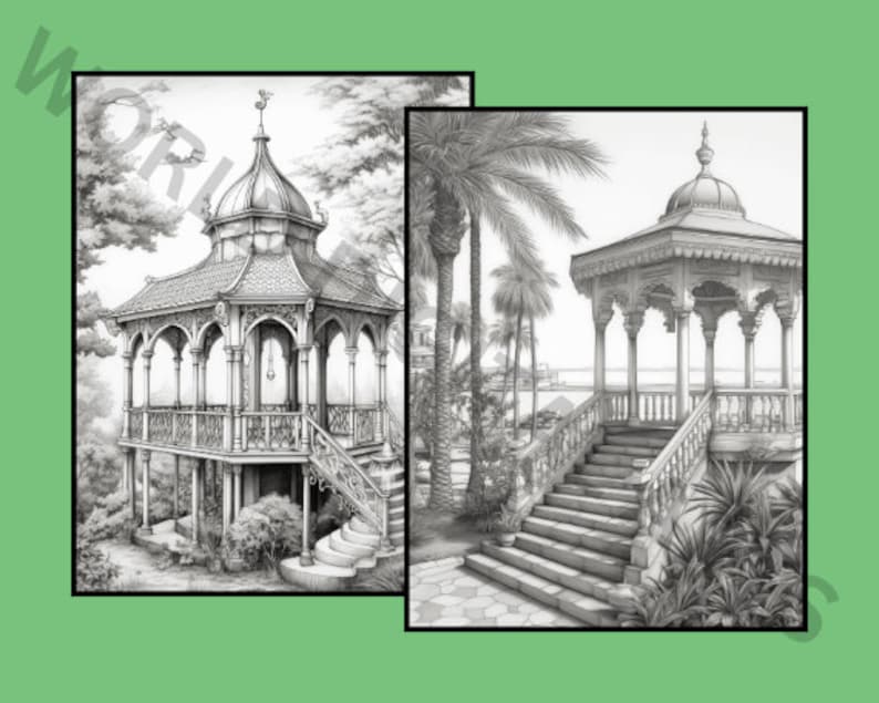 78 Gazebo Coloring Pages Grayscale Coloring Book Printable for Adults ...