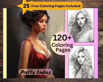 120+ Pretty Ladies Coloring Pages, Women Coloring Book, Kids Coloring, Grayscale Coloring, Coloring for Adult, Instant Download, PDF Files