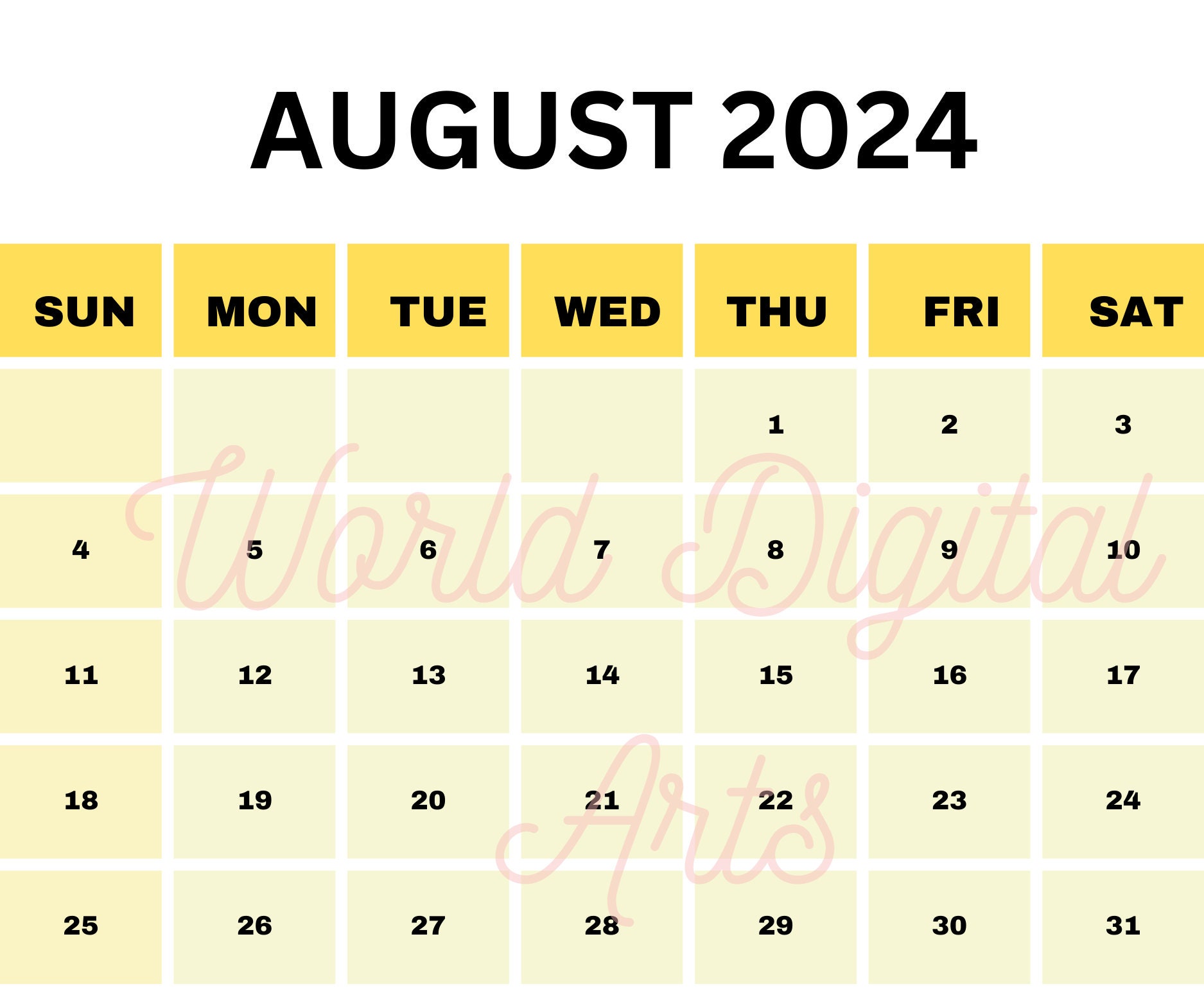 2024 Printable Monthly Calendar Templet Yearly Calendar Home Etsy