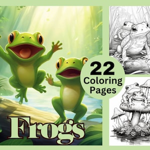 22 Frogs Coloring Page, Coloring Book, Frog Coloring, Grayscale Coloring Animal Coloring for Adult and Kids, Instant Download, Pets Coloring