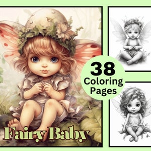 38 Feen Baby Malbücher, Fee Malbuch, Ausmalseiten für Erwachsene und Kinder, Anime Ausmalseiten, Baby Fee, Fantasy Färbung