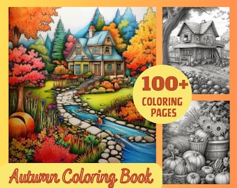 100+ Autumn Coloring Pages, Printable Fall Coloring Book, Coloring Bundle, Grayscale Coloring, Coloring for Kids and Adult, Instant Download