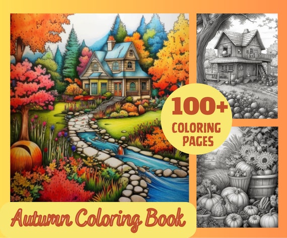 100+ Autumn Coloring Pages, Printable Fall Coloring Book, Coloring Bundle, Grayscale Coloring, Coloring for Kids and Adult, Instant Download