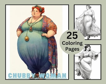 25 mooie mollige vrouwen kleurplaten, plus size vrouwen kleurboek, vrouw kleuren, kleuren voor volwassenen en kinderen, Instant Download, PDF Fil