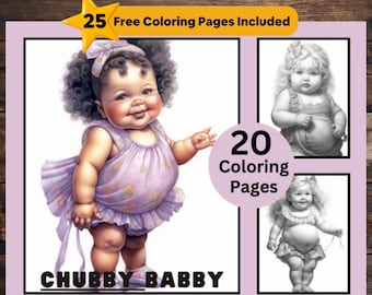 20 mollige baby's kleurplaten, baby kleurboek, baby's grijswaarden kleuren, kleuren voor volwassenen en kinderen, Instant Download, PDF-bestanden