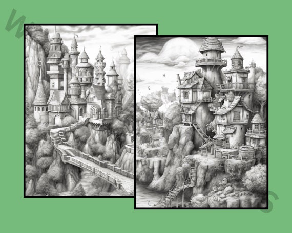 28 Fairy Villages Coloring Pages, Landscape Coloring, Village Coloring ...