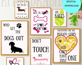 Dachshund Digital Wall Art Prints, Set of 7, Digital Prints, Dachshund Theme