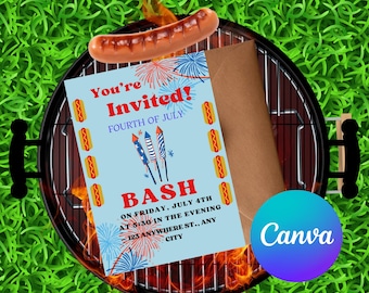Fourth of July Bash Invitation | Editable Patriotic Party Invite | Red White & Blue Celebration | Summer | Printable Invitations |