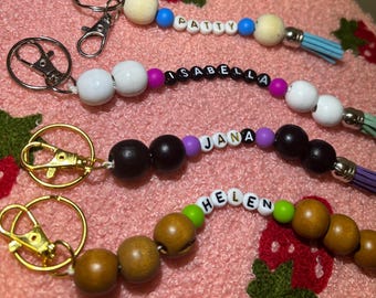 Personalized Wooden Beaded Keychain, Keychain, Tassel, Handmade, Gift