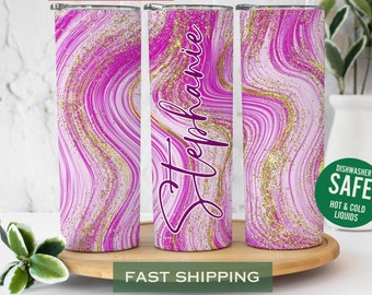 Marble Tumbler Personalized Glitter Swirl Tumbler, Pink Tumbler With Glitter, Mother's Day Gift, Bridesmaid Tumbler, Glittered Tumbler