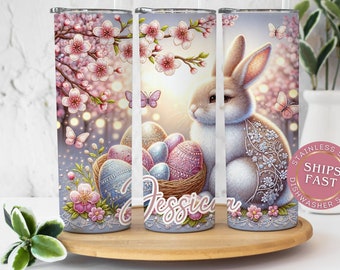 Easter Bunny Tumbler Personalized Easter Rabbit Tumbler, Pink Easter Tumbler, Easter Egg Tumbler, Bunny Tumbler, Pink Rabbit Easter Gift