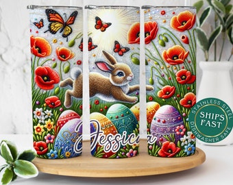 Easter Bunny Tumbler Personalized Easter Rabbit Tumbler, Easter Tumbler Easter Egg Tumbler, Embroidery Bunny Tumbler, Rabbit Easter Gift