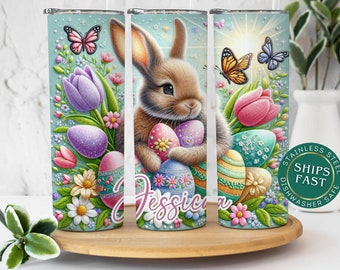 Easter Bunny Tumbler Personalized Easter Rabbit Tumbler, Easter Tumbler, Easter Egg Tumbler, Embroidery Bunny Tumbler, Rabbit Easter Gift