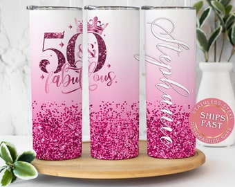 50 and Fabulous Birthday Tumbler Personalized 50th Birthday Cup Gift, 50th Gift For Her, 50th Happy Favors Gift, 50th Birthday Cup Tumbler