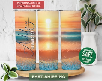Sunset Beach Tumbler Personalized Beach Vacation Tumbler, Family Vacation Tumbler, Girl Trips Tumbler, Summer Tumbler Bachelorette Tumbler