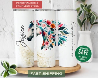Horse Tumbler Personalized Cowgirl Horse Gift Travel Cup For Girl Horse Lover, Floral Horse Tumbler Gift For Her, Horse Lover Gift Idea