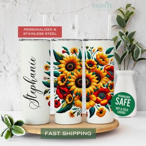 Sunflower Tumbler Personalized Sunflower Gift Woman, Custom Sunflower Cup, Sunflower Travel Mug, Sunflower Lover Gift, Name Sunflower Cup
