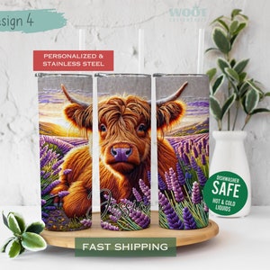 Highland Cow Tumbler Personalized Cute Cow Tumbler Embroidery Highland Cow,  Floral Tumbler Highland Cow Gift For Her, Cow Lover Tumbler