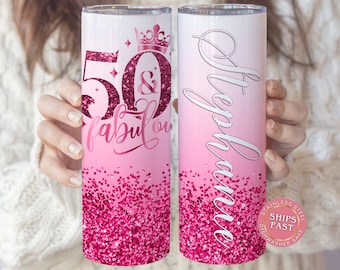 50 and Fabulous Birthday Tumbler Personalized 50th Birthday Cup Gifts, 50th Gift For Her, 50 Happy Birthday Gift, 50th Birthday Travel Cup