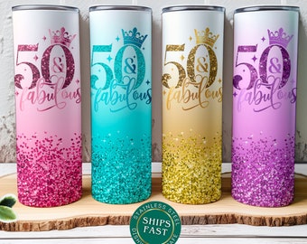 50th Birthday Tumbler Personalized  Fifty and Fabulous Birthday Cup Gift, Gift For Her 50th Happy Birthday, 50th Birthday Anniversary