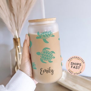 Turtle Cup Personalized Sea Turtle Gift For Her With Unique Design, Turtle Coffe Cup Tumbler, Customized Iced Coffee Cup For Turtle Lovers