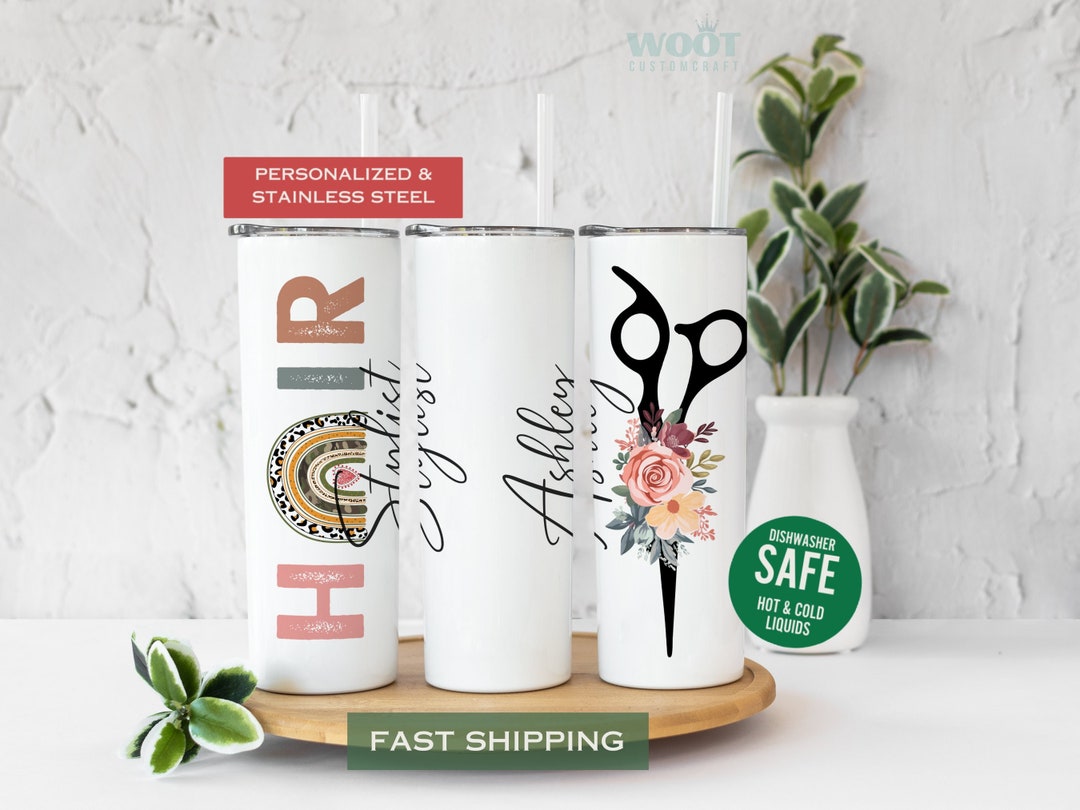 Personalized Hairstylist Tumbler, Rainbow Leopard Print Hair Stylist Gift for Her, Hairdresser