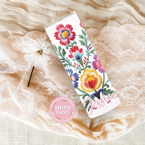 Mexican Embroidery Floral Tumbler Personalized Mexican Cup Gift For Her, Embroidery Mexican Flower, Mexican Pattern Tumbler, Floral Mom Cup