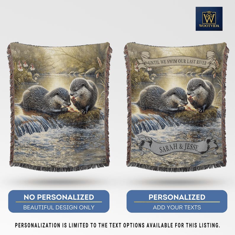 Personalized Otter Blanket Couple Anniversary Gift Cotton Throw