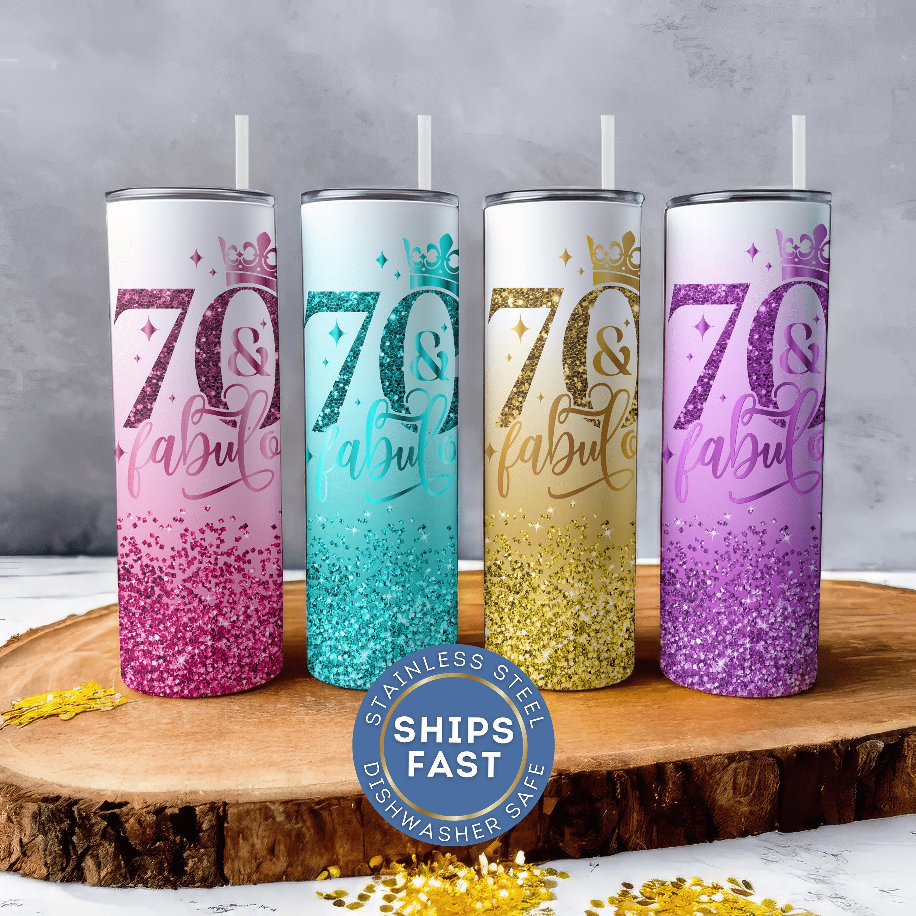 70 And Fabulous Tumbler Personalized Seventy Birthday Cup For Her, Custom 70 Birthday Tumbler, Glitter 70 Travel Cup, Fabulous 70 Gift Idea