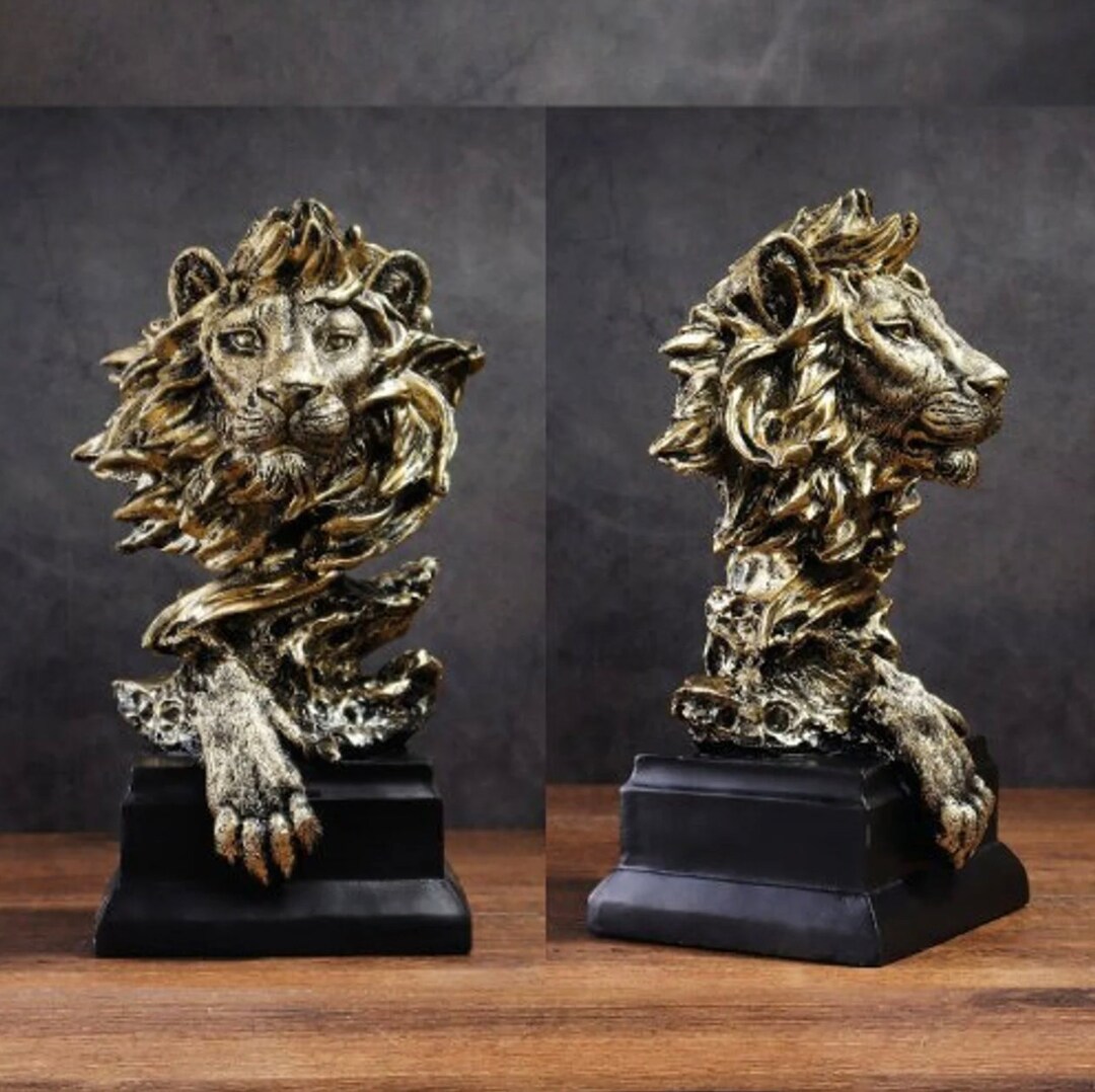 ★大幅値下げ★【豪華】ゴールドライオン彫刻付き円柱スタンド Bookshelf Decor Lion King Statue With Gold Crown, 10