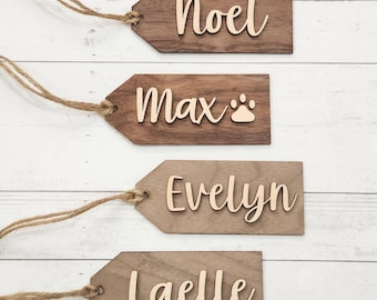 Personalized 3D Wooden Christmas Stocking Tag: Walnut Plywood Name Tag