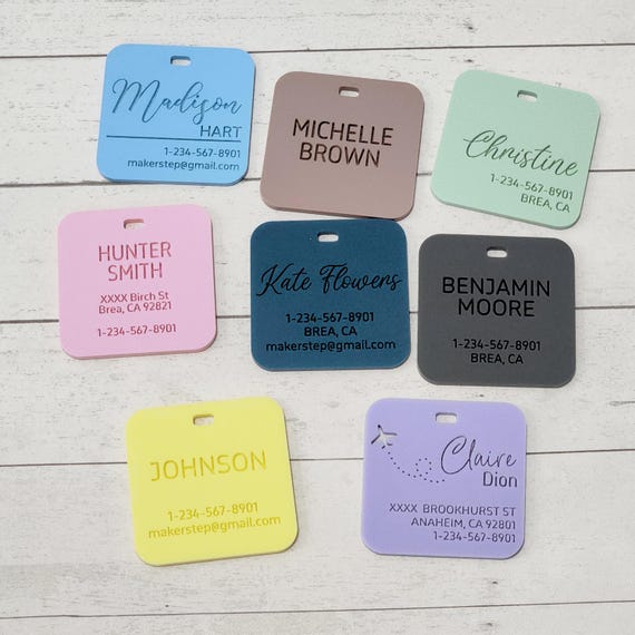 Personalized Luggage Tags, 1/8" Acrylic Custom Luggage Tag, ID tag, Address tag, Travel Tag, Name Tag, and Travel Accessories