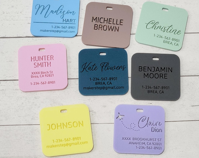 Personalized Luggage Tags, 1/8" Acrylic Custom Luggage Tag, ID tag, Address tag, Travel Tag, Name Tag, and Travel Accessories